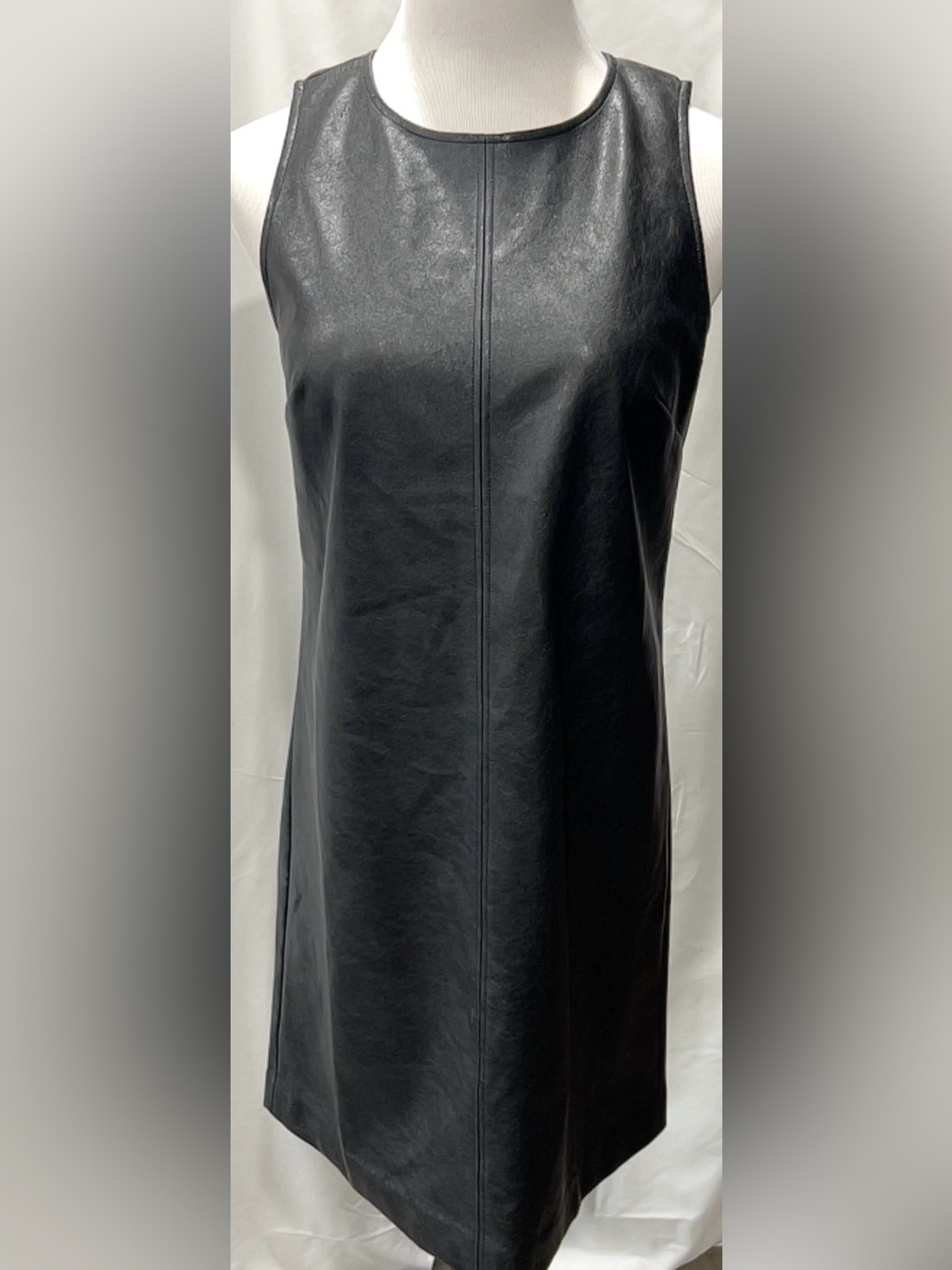 J.Crew Black Faux Leather Sleeveless Shift Mini Dress Size 4 Minimalist Chic